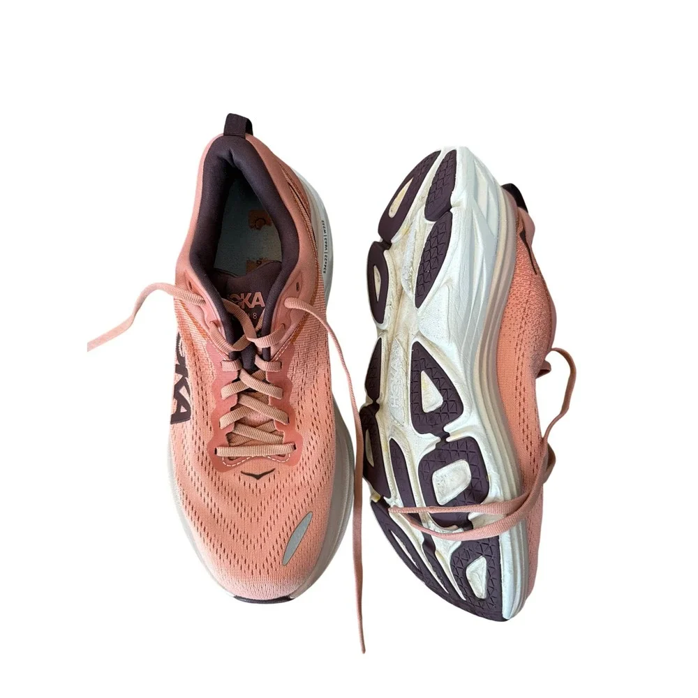 Hoka Bondi 8 Womens Running Shoes Elderberry Peach Coral 1127952 EPCL Size 8.5B